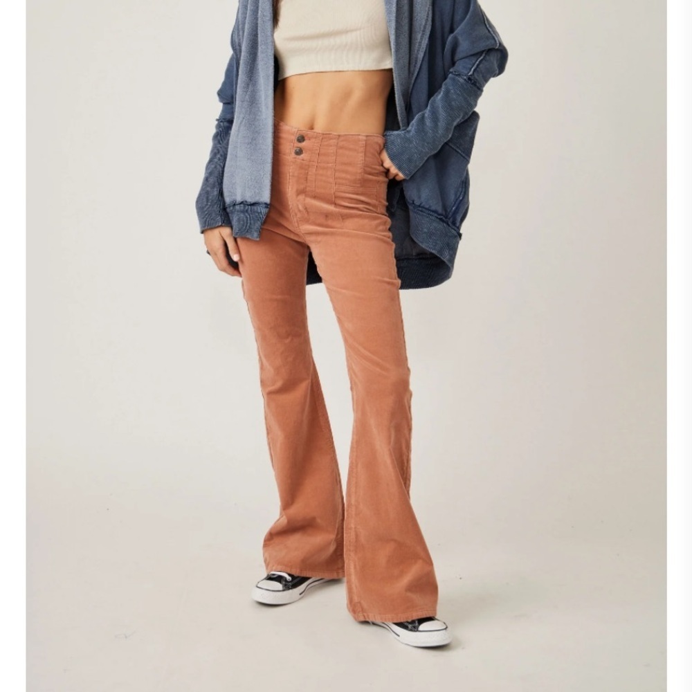We The Free Jayde Cord Flare Jeans Sunburn Pastel Pink SZ 311